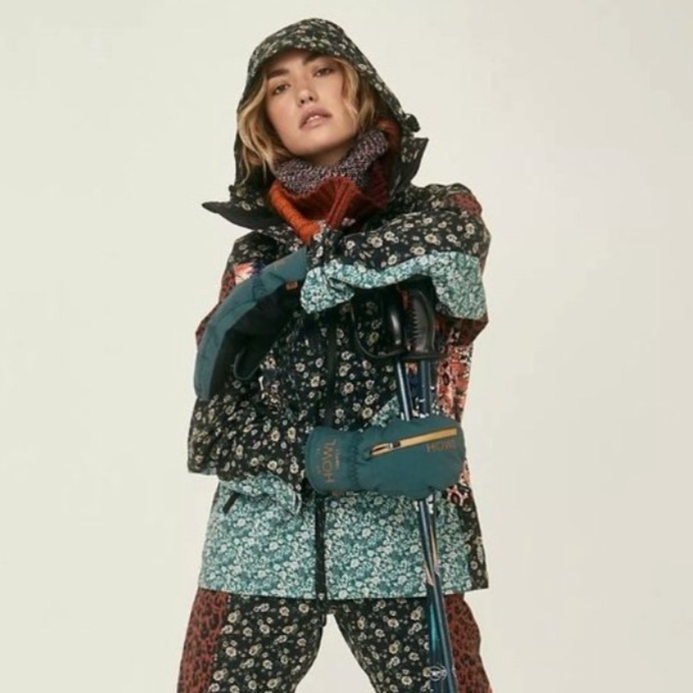 Free People Floral Ski Jacket - Pray for Powder- Black, Teal, Red
